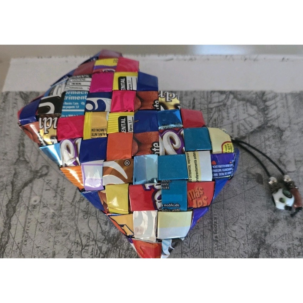 Gum Candy Wrapper Upcycled Zipper Coin Purse W/ Charm 90s Y2K‎ 3x4.5 #D